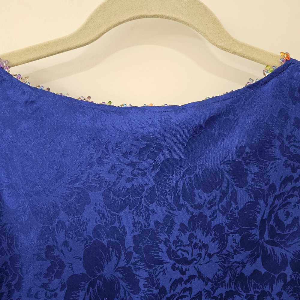 NWT - Silk "Della Reese" Combo Maxi to Knee Length Navy Blue Dress - Size 16W - Picture 10 of 12